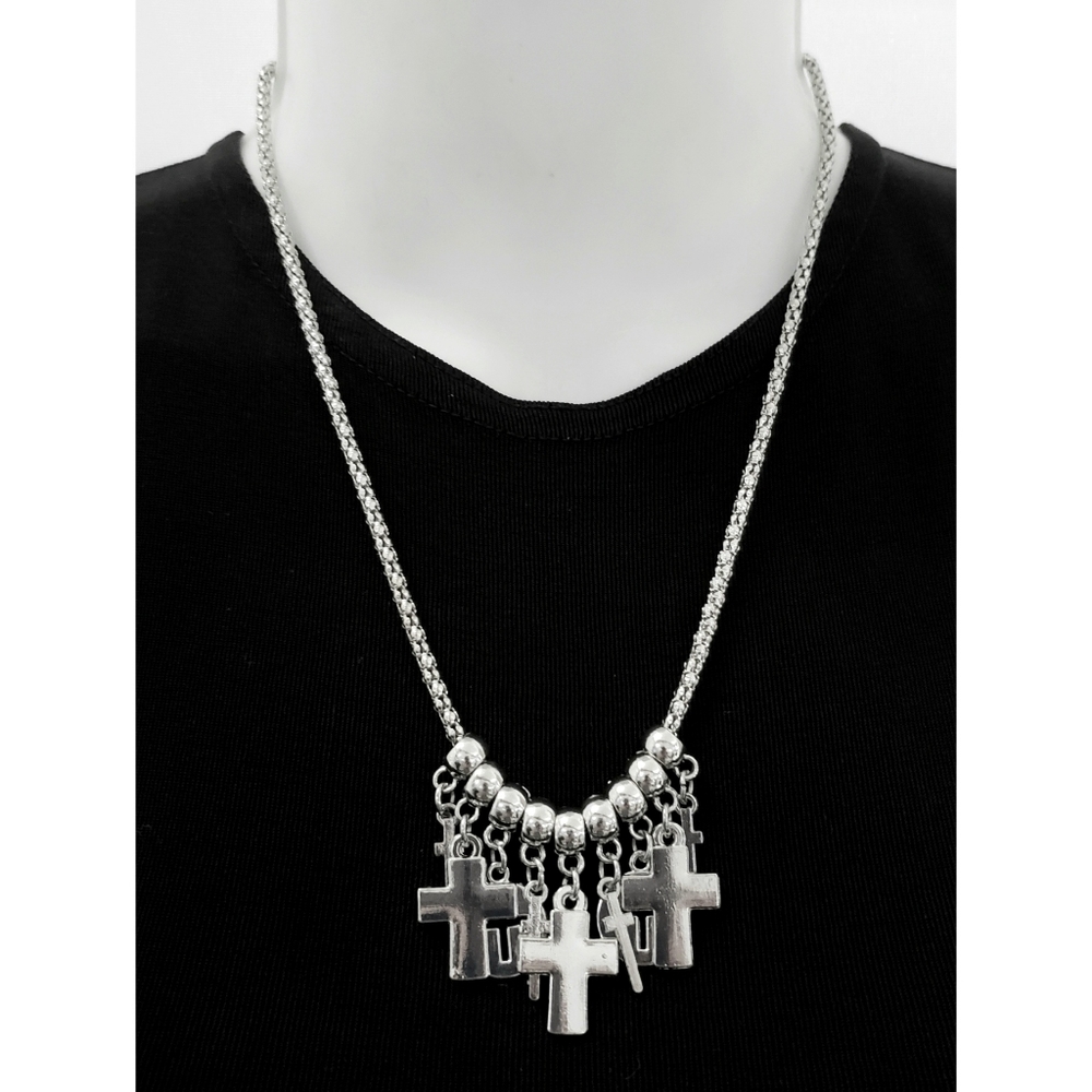 NEW Multi Crosses Necklace & Earrings Set in Silver Color